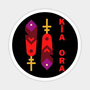 Red Kia Ora and Silver fern Design Magnet